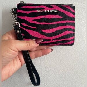 Michael Kors Pink and Black Zebra Card Case Wristlet